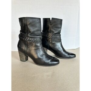 Frye Black High Heel Leather Ankle Boot SZ 10 Pull On